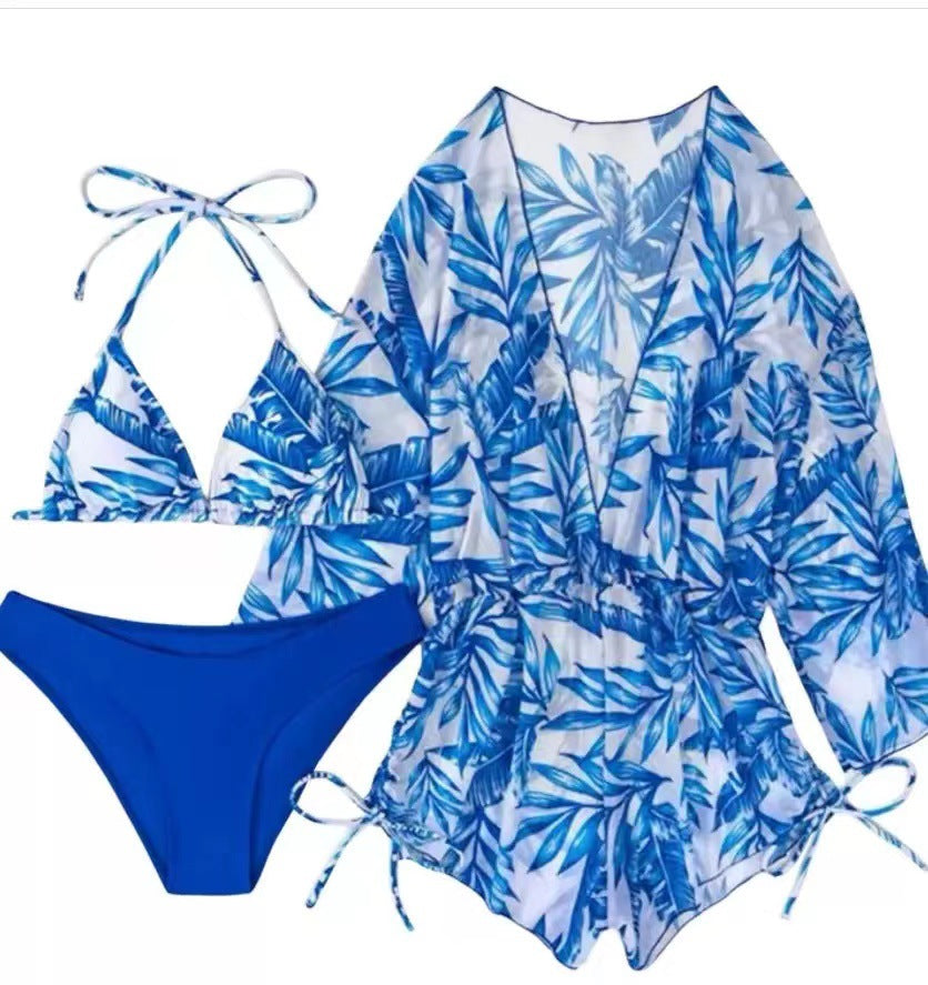Damen Badeset mit floralem Wickeloberteil und Triangel-Bikini Drune