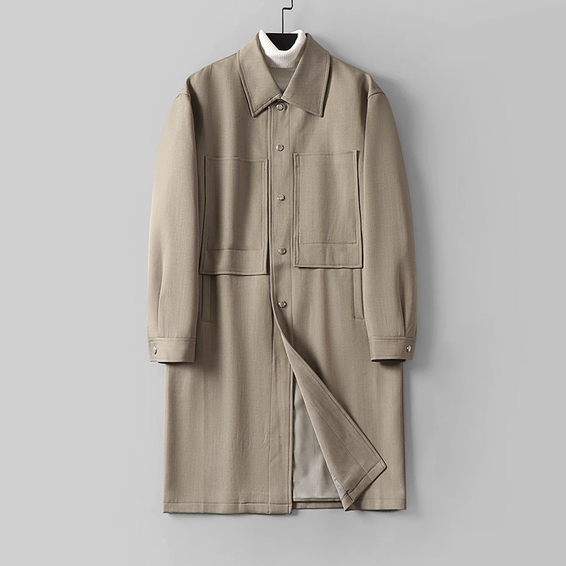 Herren Longline-Mantel mit Hemdkragen und aufgesetzten Taschen Drune