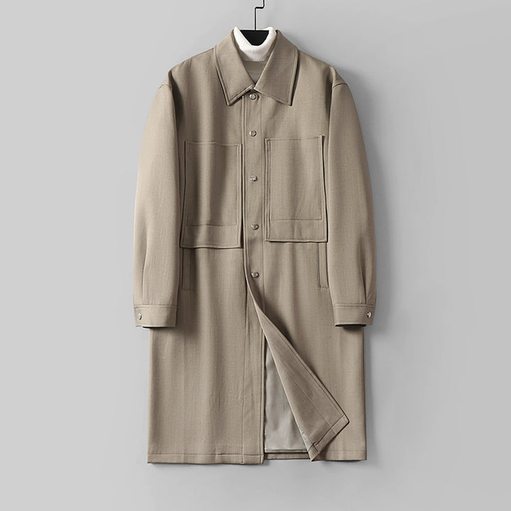 Herren Longline-Mantel mit Hemdkragen und aufgesetzten Taschen Drune