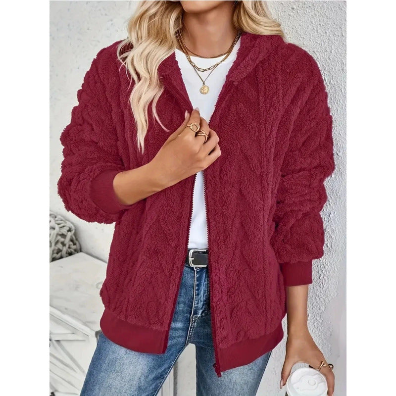 Damen Kuschelige Fleecejacke mit hochschließendem Kragen und Strickmuster Drune