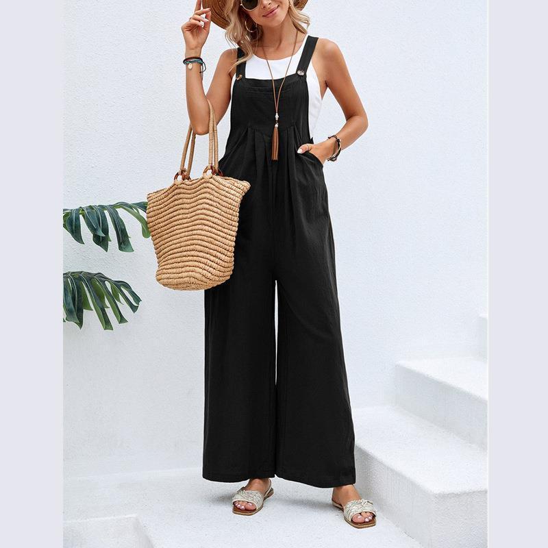Damen trendiger Jumpsuit mit weitem Bein und verstellbaren Trägern Drune