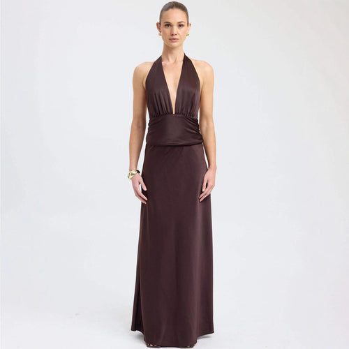 Damen Maxikleid mit tiefem V-Ausschnitt und raffinierter Drapierung Drune