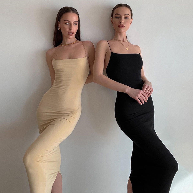 Damen Figurumspielendes Maxikleid mit Spaghettiträgern und elegantem Schnitt Drune