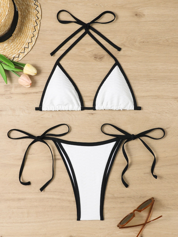 Damen Triangel-Bikini mit verstellbaren Trägern und hochwertigem Wellenmuster Drune