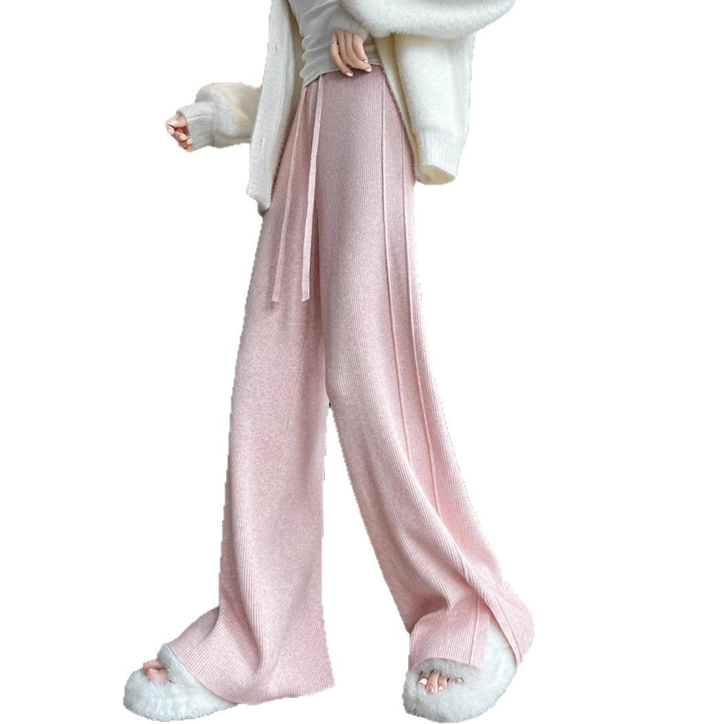 Damen Modische Rippstrick-Hose mit seitlichen Schlitzen Drune
