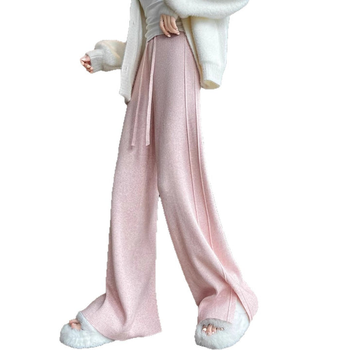 Damen Modische Rippstrick-Hose mit seitlichen Schlitzen Drune