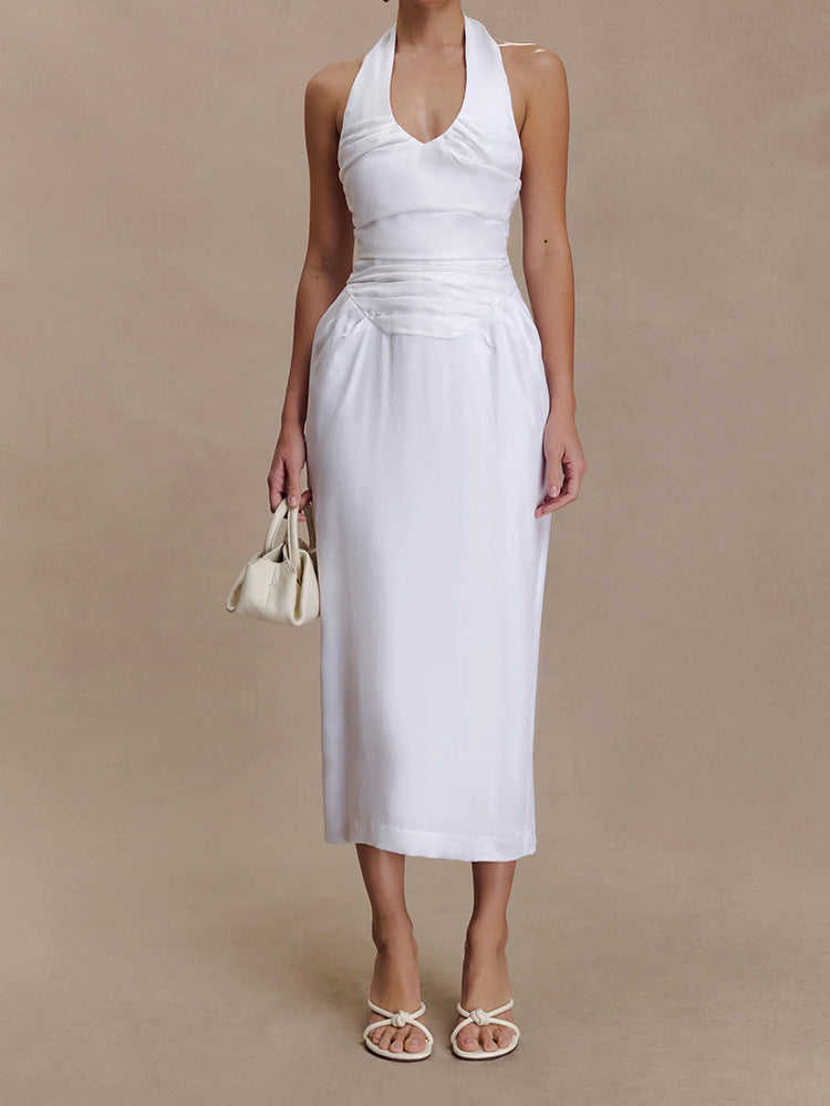 Damen Elegantes und figurbetontes Midikleid mit Halter-Ausschnitt Drune