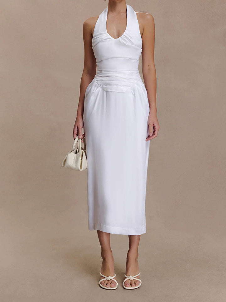 Damen Elegantes und figurbetontes Midikleid mit Halter-Ausschnitt Drune