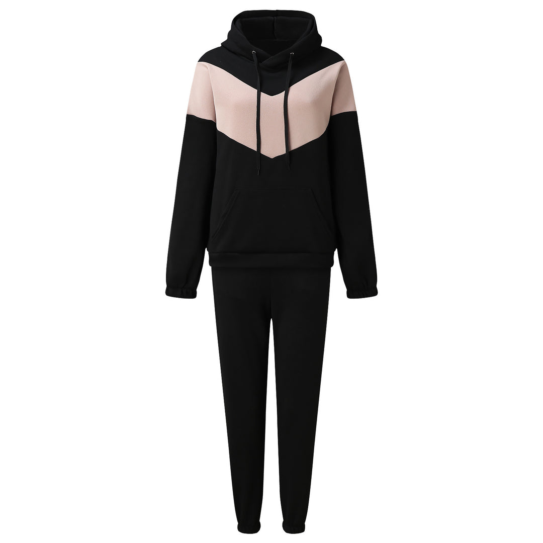 Damen zweiteiliges Loungewear-Set mit Chevron-Kapuzenpullover und taillierter Tapered-Jogginghose Drune