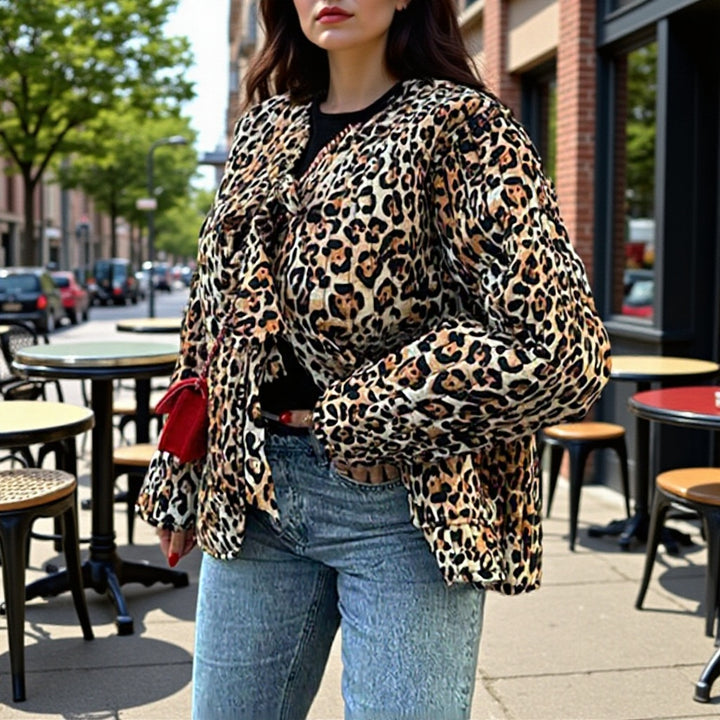 Damen urbane Gemusterte Jacke mit praktischem Bindegürtel Drune