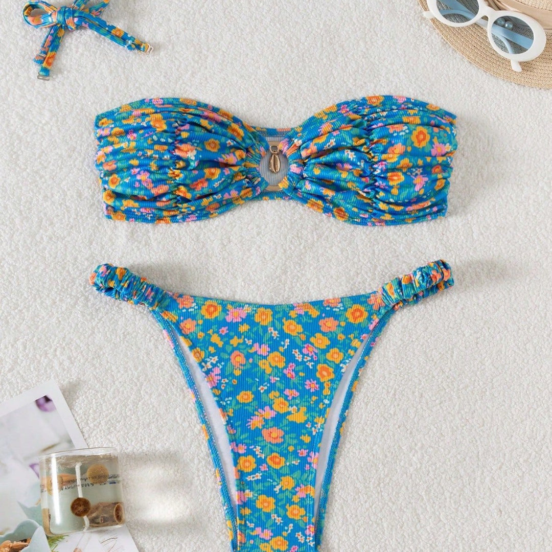 Damen Bandeau-Bikini mit viktorianischem Floralprint Drune