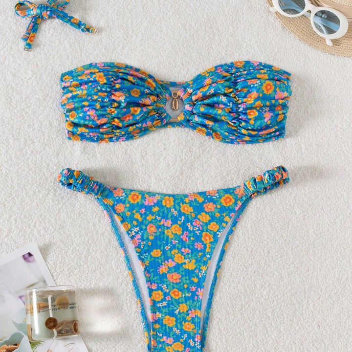 Damen Bandeau-Bikini mit viktorianischem Floralprint Drune