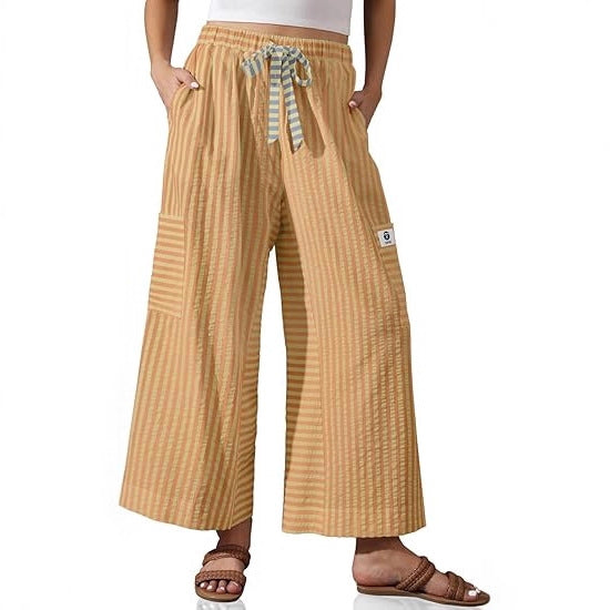 Damen weite Palazzo-Hose mit gestreiftem Muster und praktischen Taschen Drune