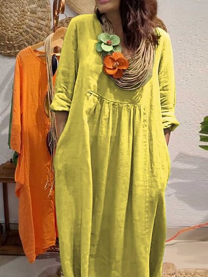 Damen Leichtes Sommerkleid mit eleganten Taschen und bequemen Zugdetails Drune