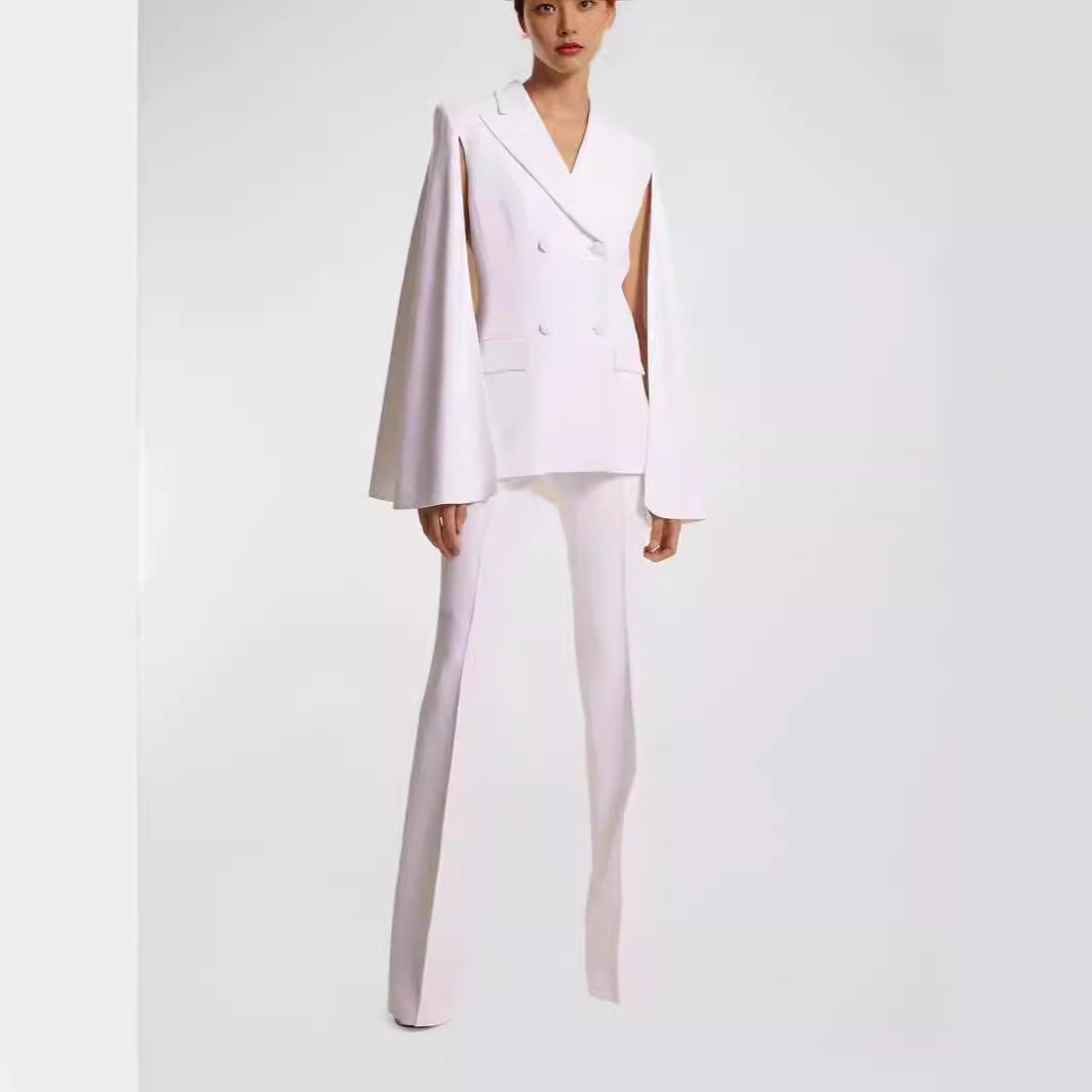 Damen Doppelreihiger Blazer mit Cape-Ärmeln und taillierter Silhouette Drune