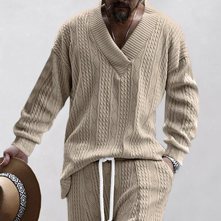 Herren lässiger Strickpullover mit V-Ausschnitt und Kabelmuster Drune