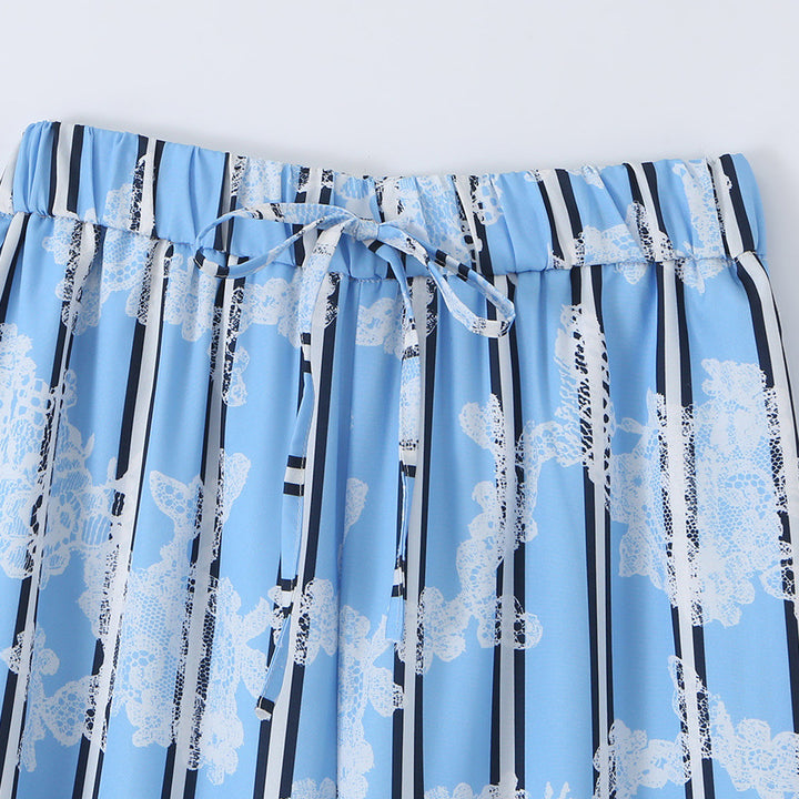 Damen nan weite Palazzo-Hose mit elastischem Bund, Kordelzug und floraler Spitzenoptik Drune