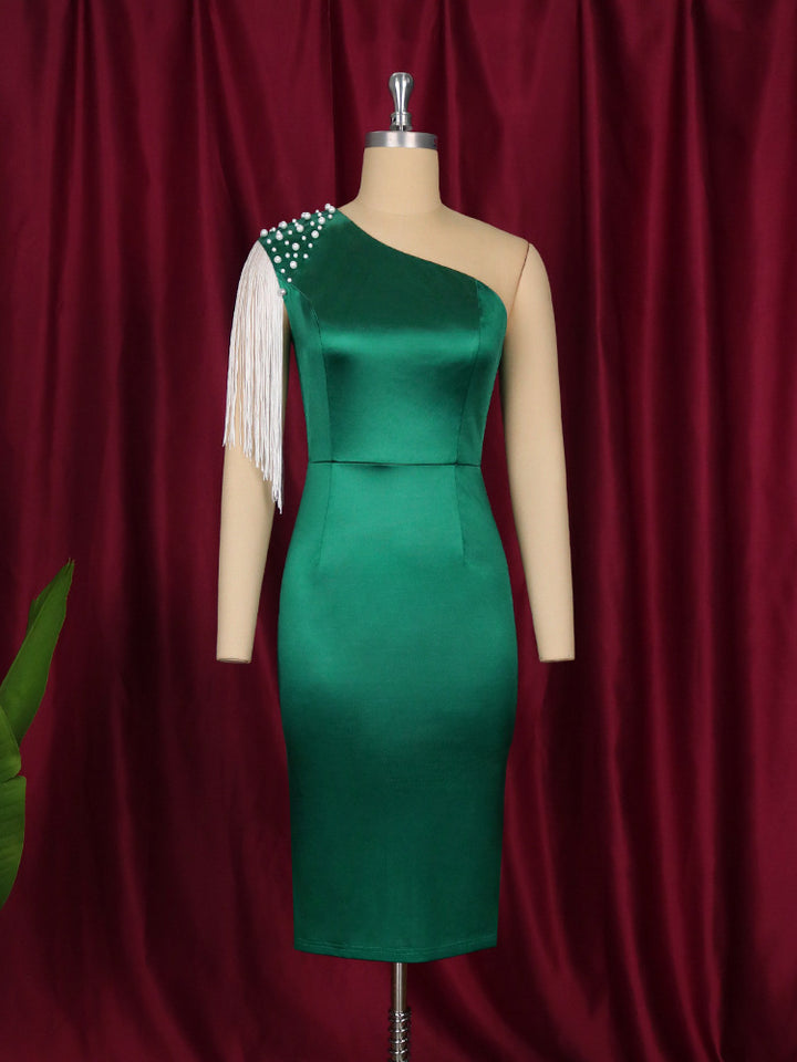 Damen Einseitiges Cocktailkleid mit funkelnden Fransen und eleganter Taillierung Drune