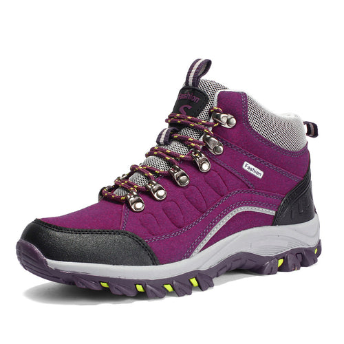 Damen Knöchelhoher Trekkingstiefel mit Wildleder‑Optik, Metallhaken‑Schnürung und griffiger Mehrzonenprofilsohle Drune