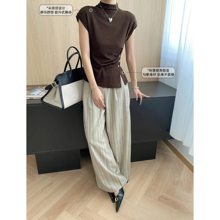 Damen elegantes Oberteil mit dekorativer Knopfleiste und schickem Gerafften Detail Drune