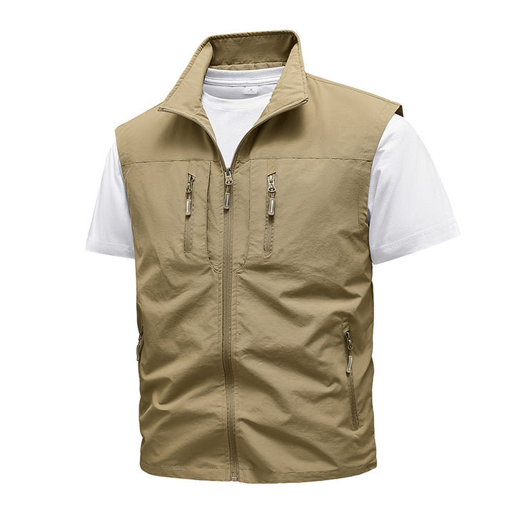 Herren  funktionelle Zip-Weste mit Mehrfachreißverschlusstaschen und hohem Stehkragen Drune