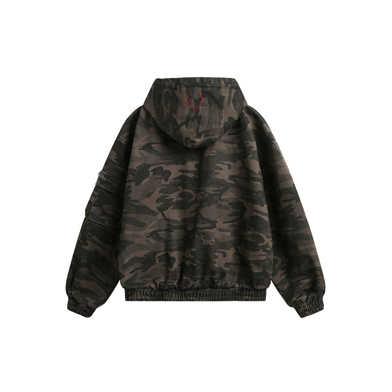 Herren Camouflage-Boxy-Fieldjacke mit Kapuze, Utility-Taschen und elastischem Saum Drune