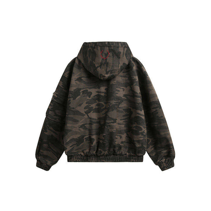 Herren Camouflage-Boxy-Fieldjacke mit Kapuze, Utility-Taschen und elastischem Saum Drune