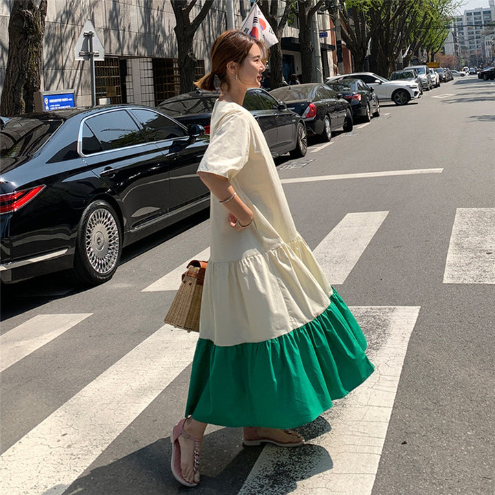 Damen Stufen-Maxi-Kleid mit Volants, Eingrifftaschen und lockerem Schnitt Drune