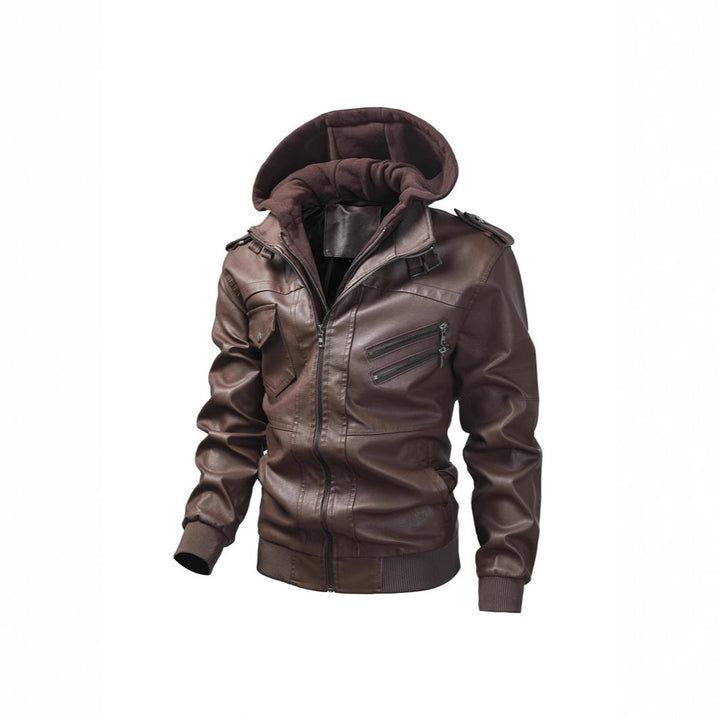 Herren Kunstlederjacke mit Kapuze Drune