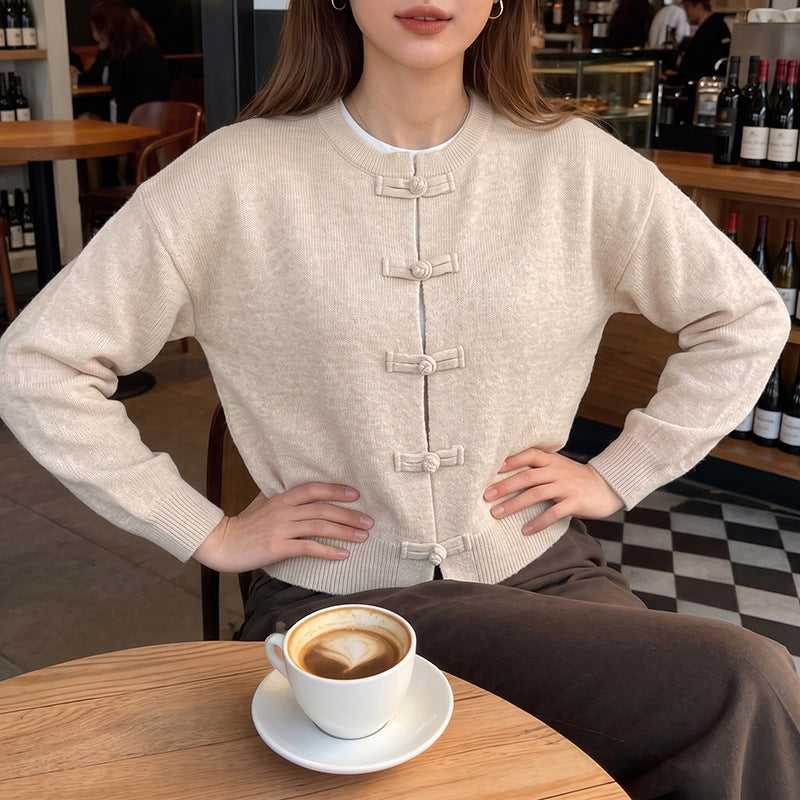 Damen Elegante Strickjacke mit Knopfdetails Drune