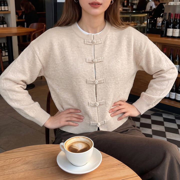 Damen Elegante Strickjacke mit Knopfdetails Drune