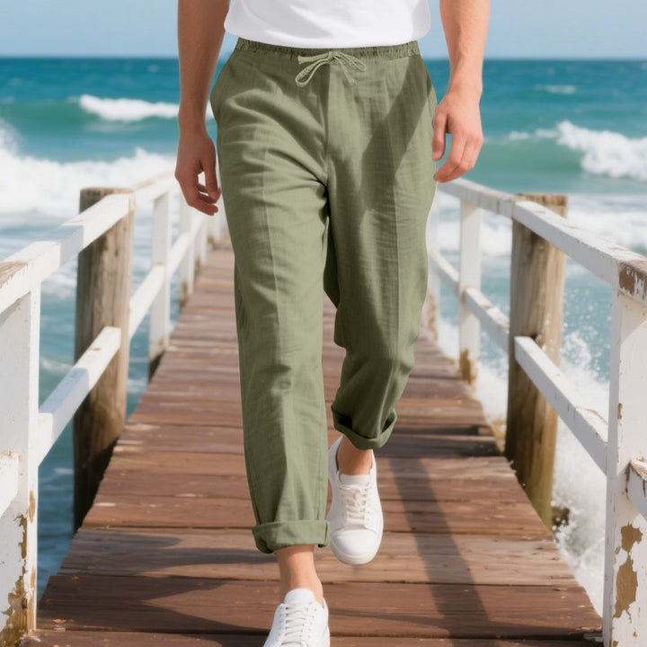 Herren nan strandtaugliche Leinen-Chino-Jogginghose mit Kordelzug und aufgerolltem Saum Drune