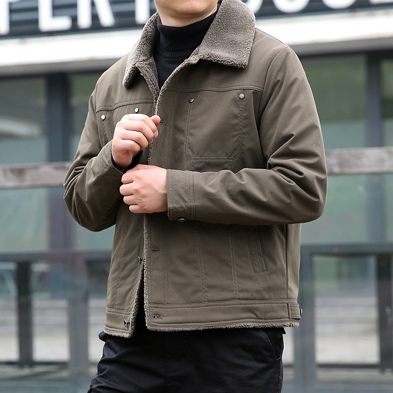 Herren Kurzjacke mit Teddyfutter und Umlegekragen, winddichte Übergangsjacke Drune
