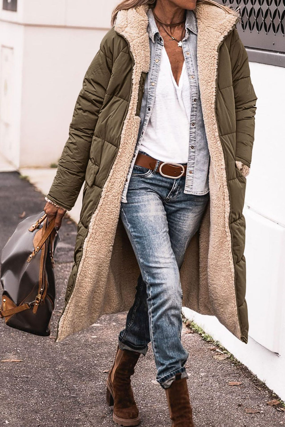 Damen lange Steppjacke mit kuscheligem Innenfutter und großzügiger Passform Drune