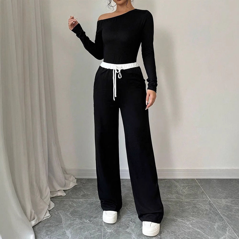 Damen Elegantes Jumpsuit mit asymmetrischem Oberteil und weitem Bein Drune