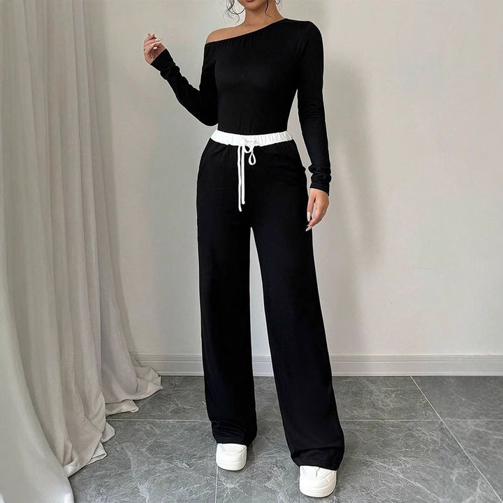 Damen Elegantes Jumpsuit mit asymmetrischem Oberteil und weitem Bein Drune