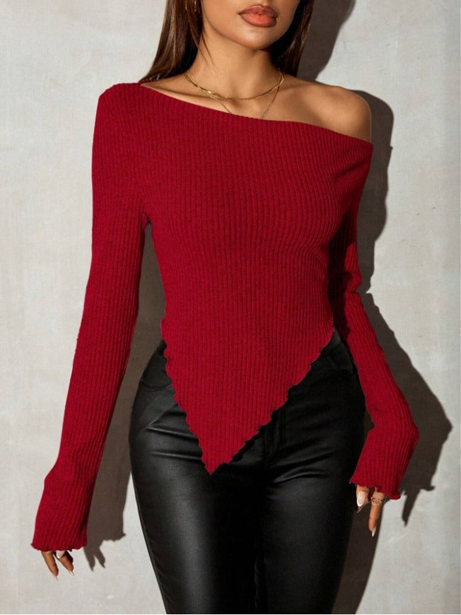 Damen Asymmetrischer Strickpullover Drune