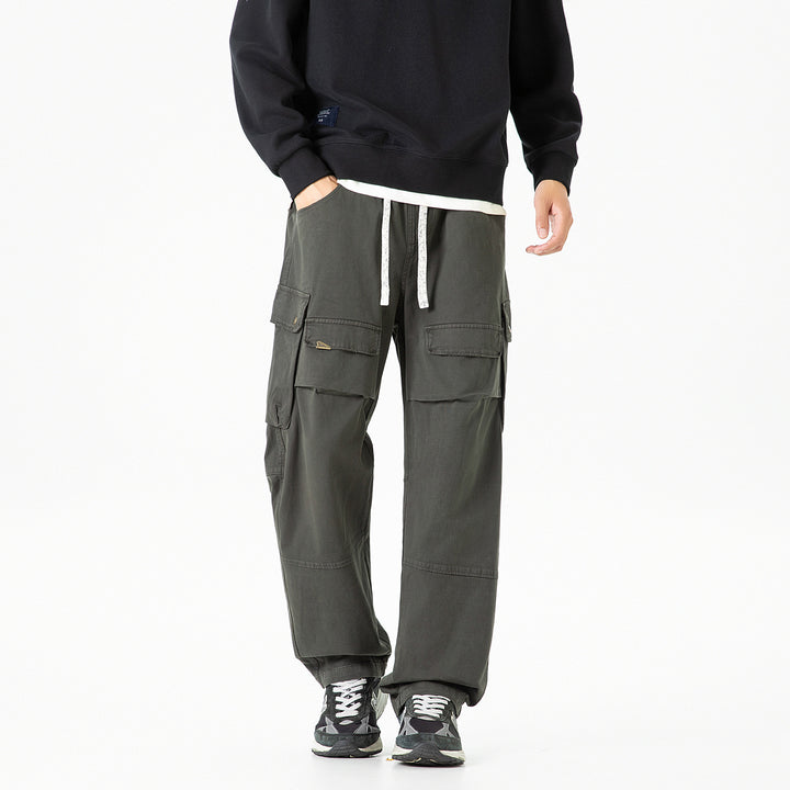 Herren weite Cargo-Hose mit elastischem Bund, Kordelzug und großzügigen Klapp-Utility-Taschen Drune