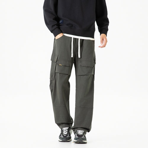 Herren weite Cargo-Hose mit elastischem Bund, Kordelzug und großzügigen Klapp-Utility-Taschen Drune