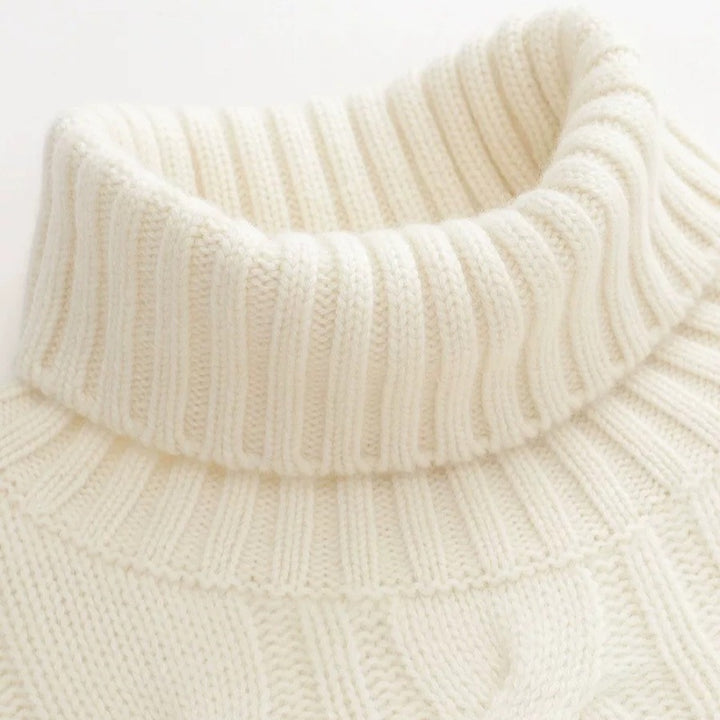 Damen Kurzgeschnittener Zopfmuster‑Turtleneckpullover mit kastiger Silhouette Drune