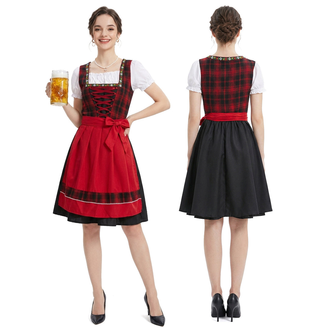 Damen nan klassisches Dirndlkleid mit Schnürmieder, Puffärmeln und knielanger Schürze Drune
