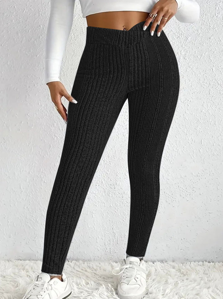Damen Hochtaillierte Rippstrick-Leggings mit figurformender Passform Drune