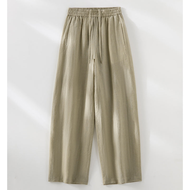 Damen Weite Leinen‑Optik Palazzohose mit elastischem Bund und fließender Silhouette Drune