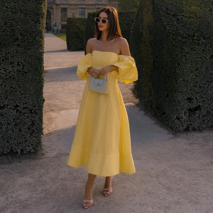 Damen Off-Shoulder Maxikleid mit voluminösen Ärmeln und elegantem Schnitt Drune