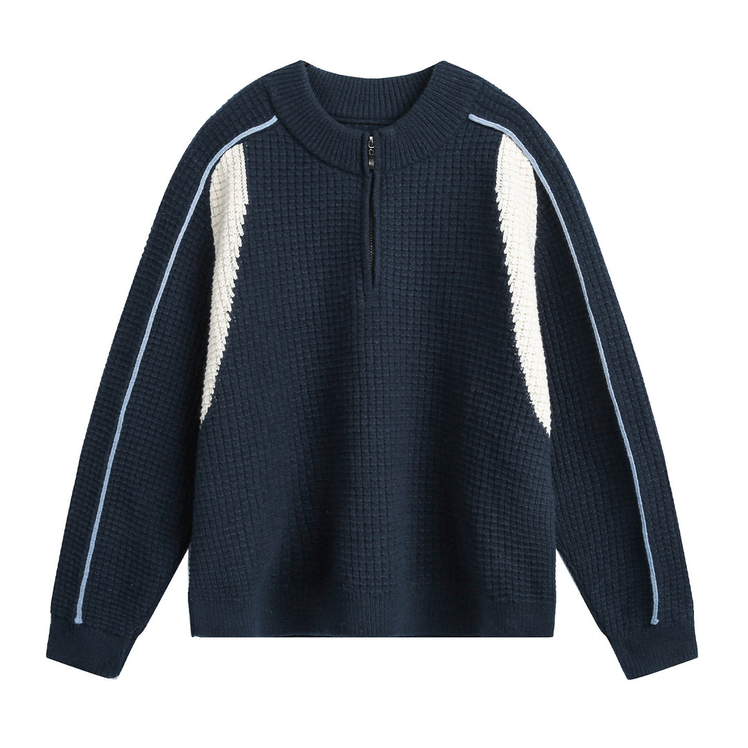 Herren Strukturierter Strickpullover mit halbem Reißverschluss Drune