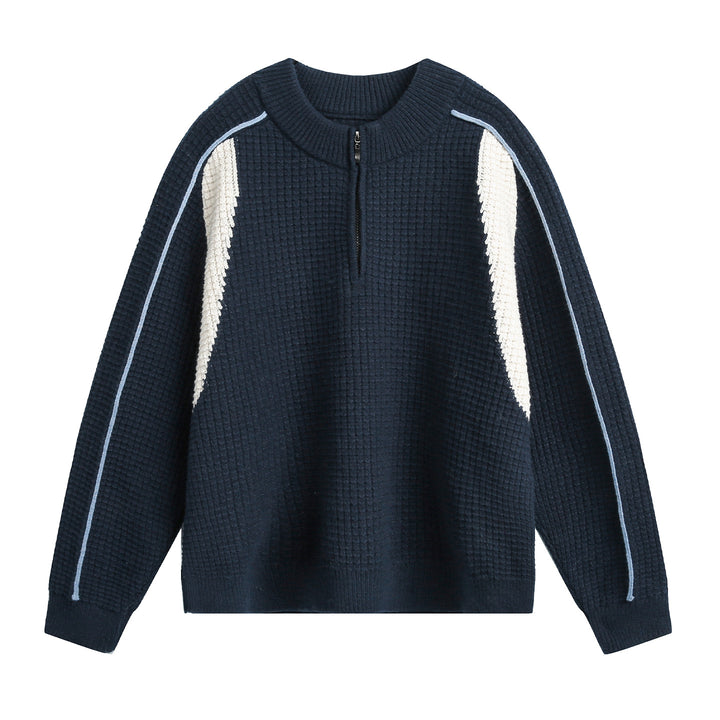 Herren Strukturierter Strickpullover mit halbem Reißverschluss Drune