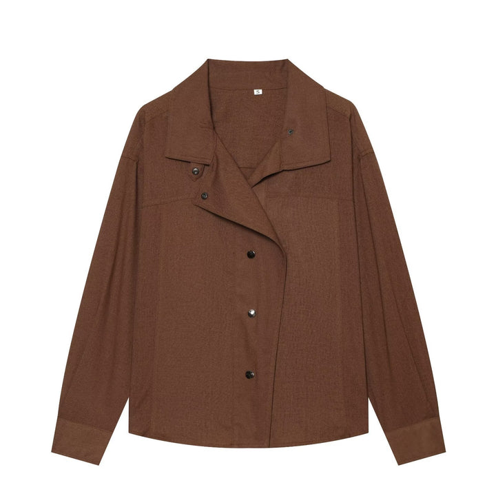 Damen Oversize Hemdblusen-Jacke mit Druckknopfblende und weiter Passform Drune