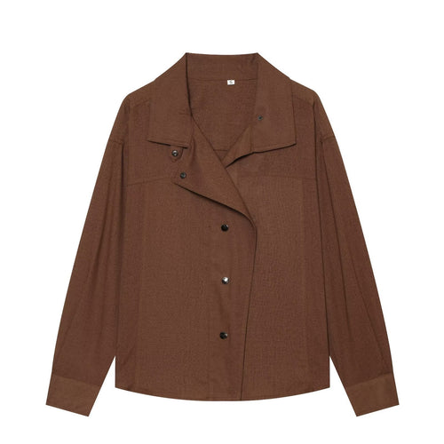 Damen Oversize Hemdblusen-Jacke mit Druckknopfblende und weiter Passform Drune