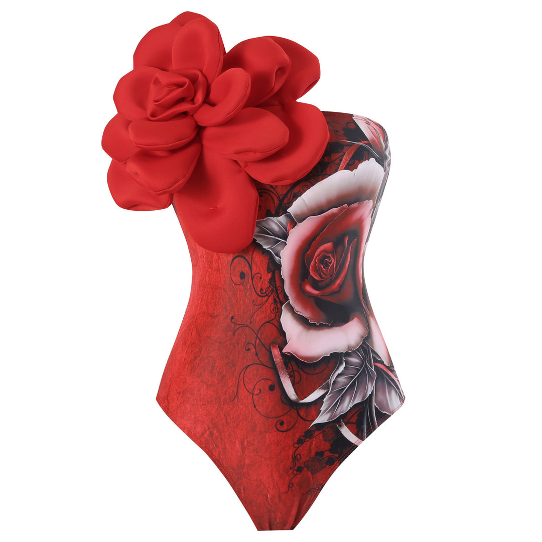 Damen Eleganter Badeanzug mit großem Blumen-Detail und transparentem Überrock Drune