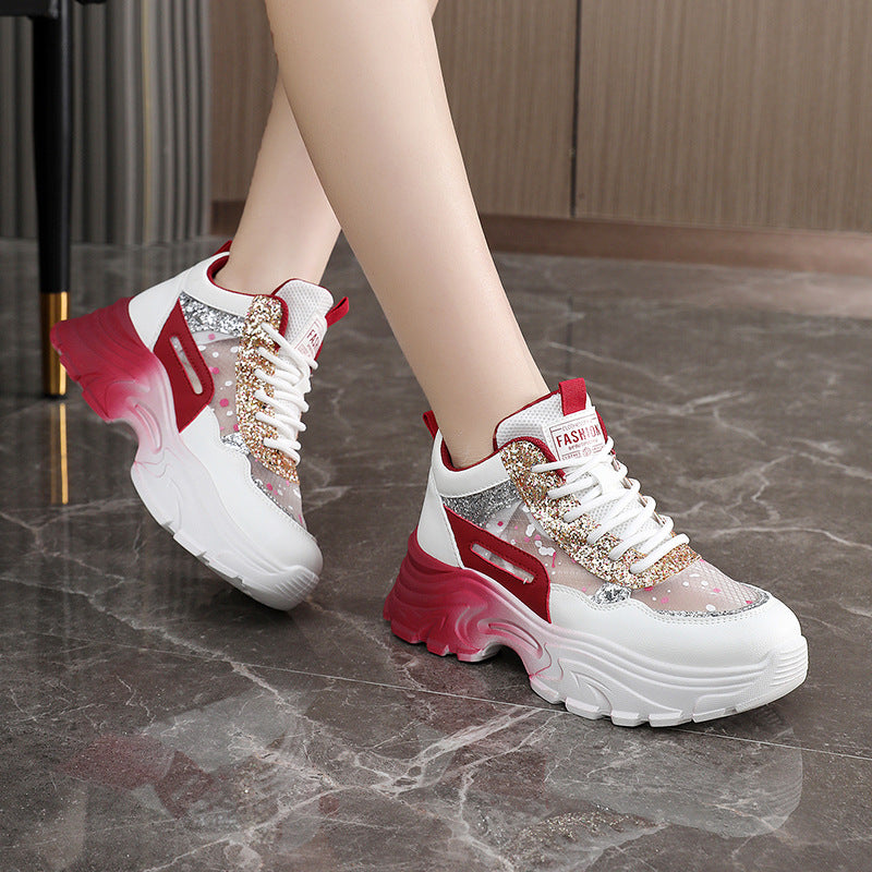 Damen Trendige Chunky Sneakers mit glitzernden Akzenten und ausgeprägtem Sohlenprofil Drune